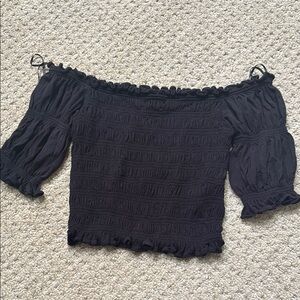 Urban Outfitters Black Smocked Puff Sleeve Blouse